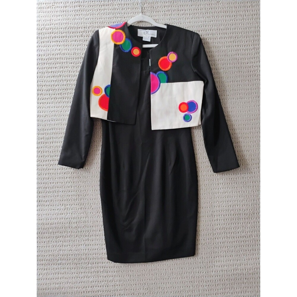 Vtg 80s Colorful Geometric Colorblock Dress Suit Size 6 NEW Deborah Laws